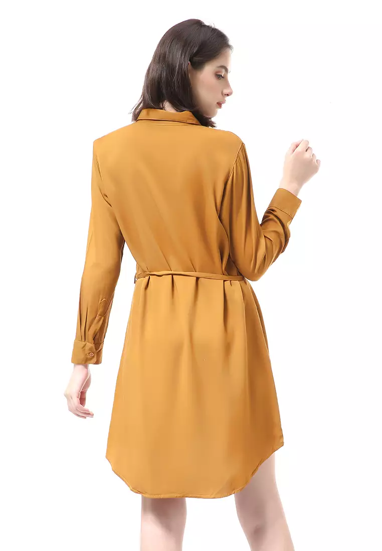 Rachel Dress Wanita Model Kemeja Full Kancing Long Sleeve Material Twill Rayon ORIGINAL - Kunyit