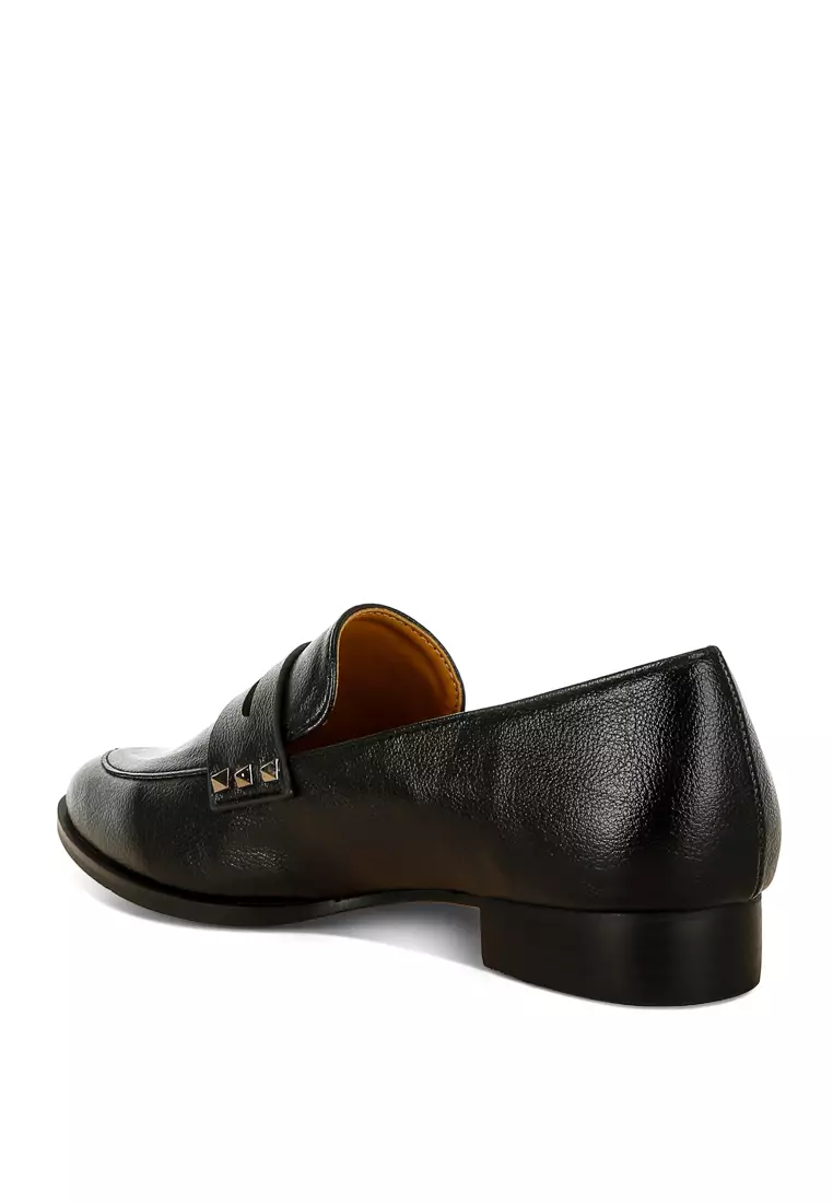 Penny Strap Metallic Loafers in Black