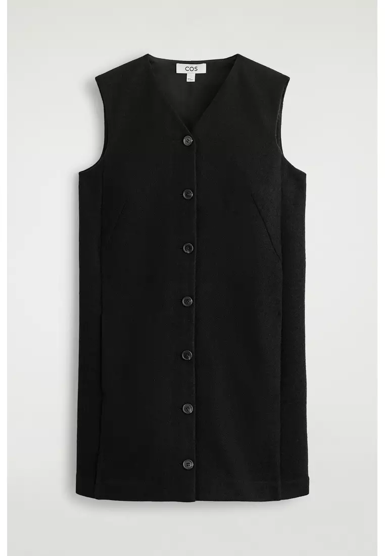 MERINO WOOL BUTTONED SHIFT MINI DRESS