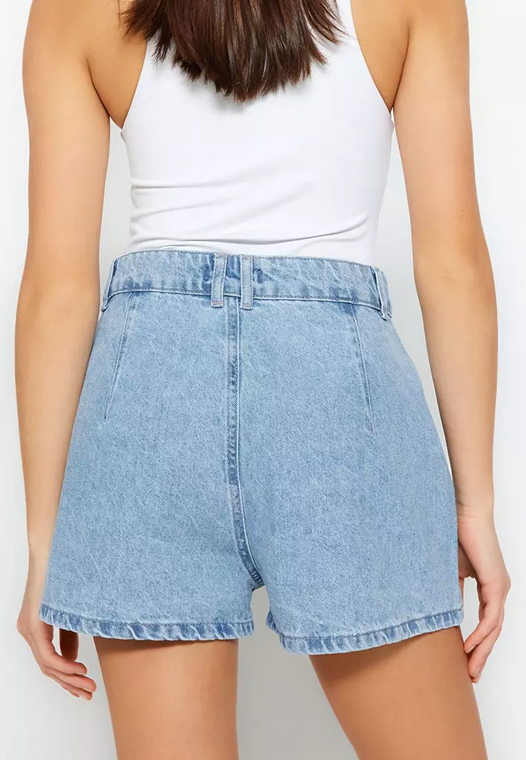 High Waist Rhinestone Denim Shorts