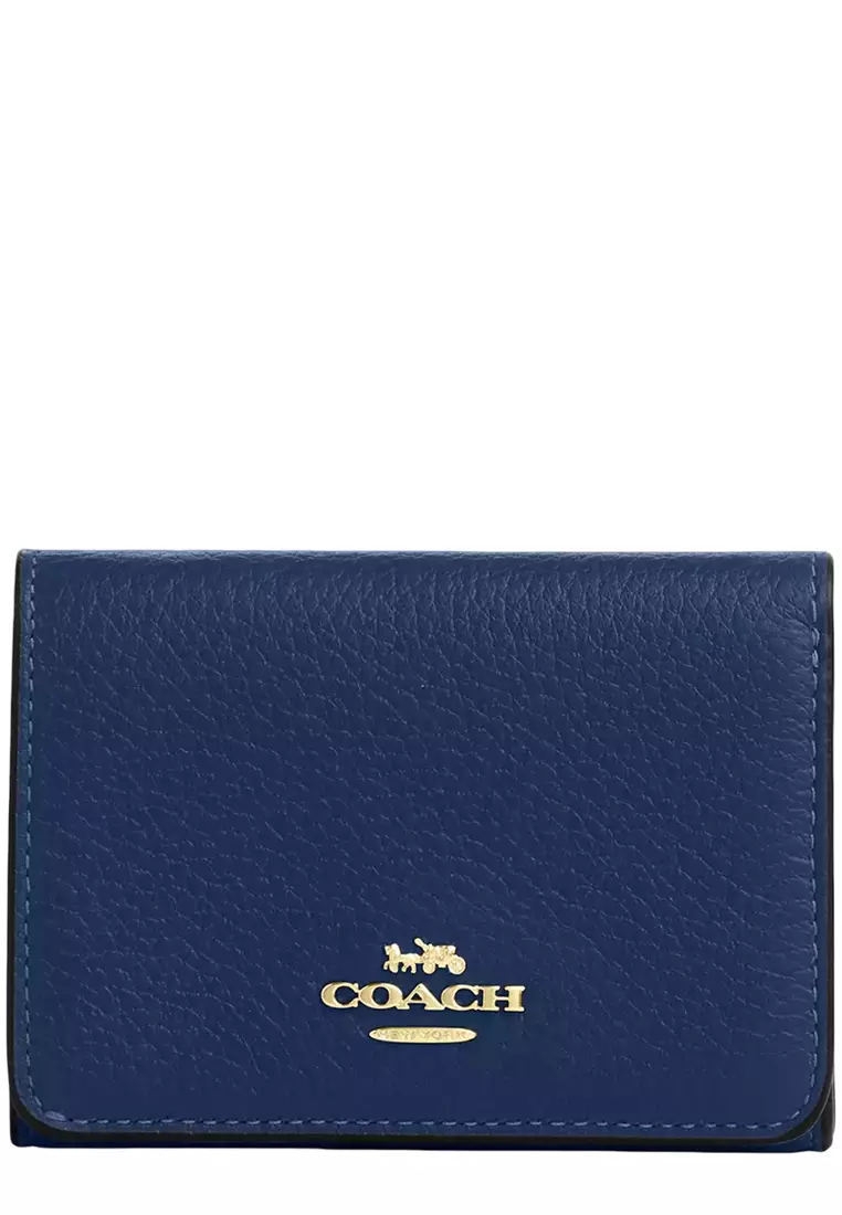 Card Holder Wallet In Signature Canvas in Tan/ Deep Blue CZ034