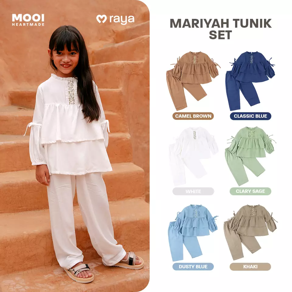 Mooi Setelan Anak Perempuan Raya Collection Mariyah Tunic Set - White