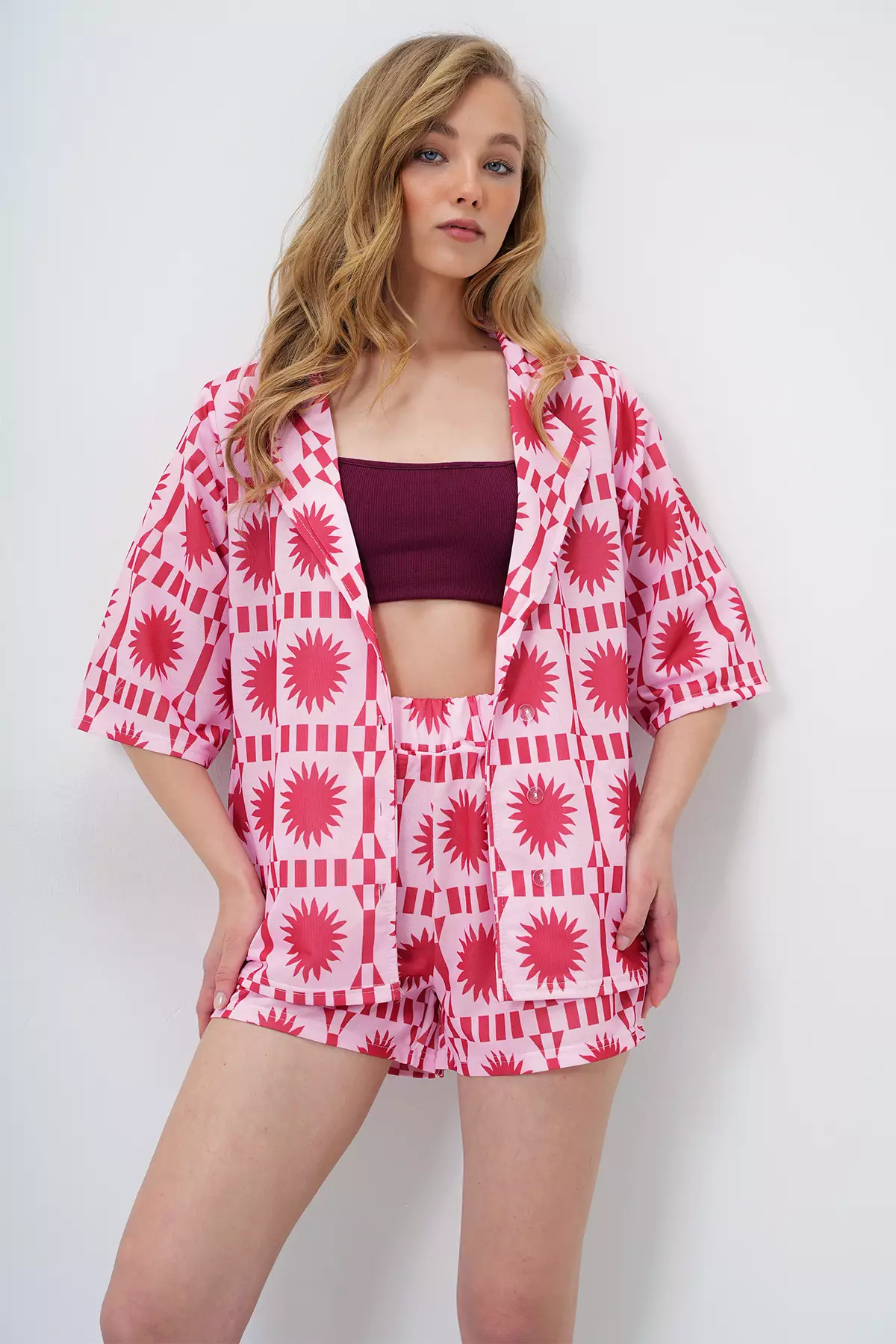 Patterned Shirt & Shorts Set