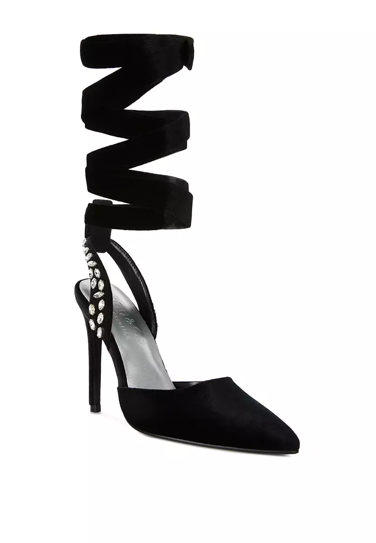 Buy Rag CO. Black Velvet Diamante Tie Up High Heeled Sandals