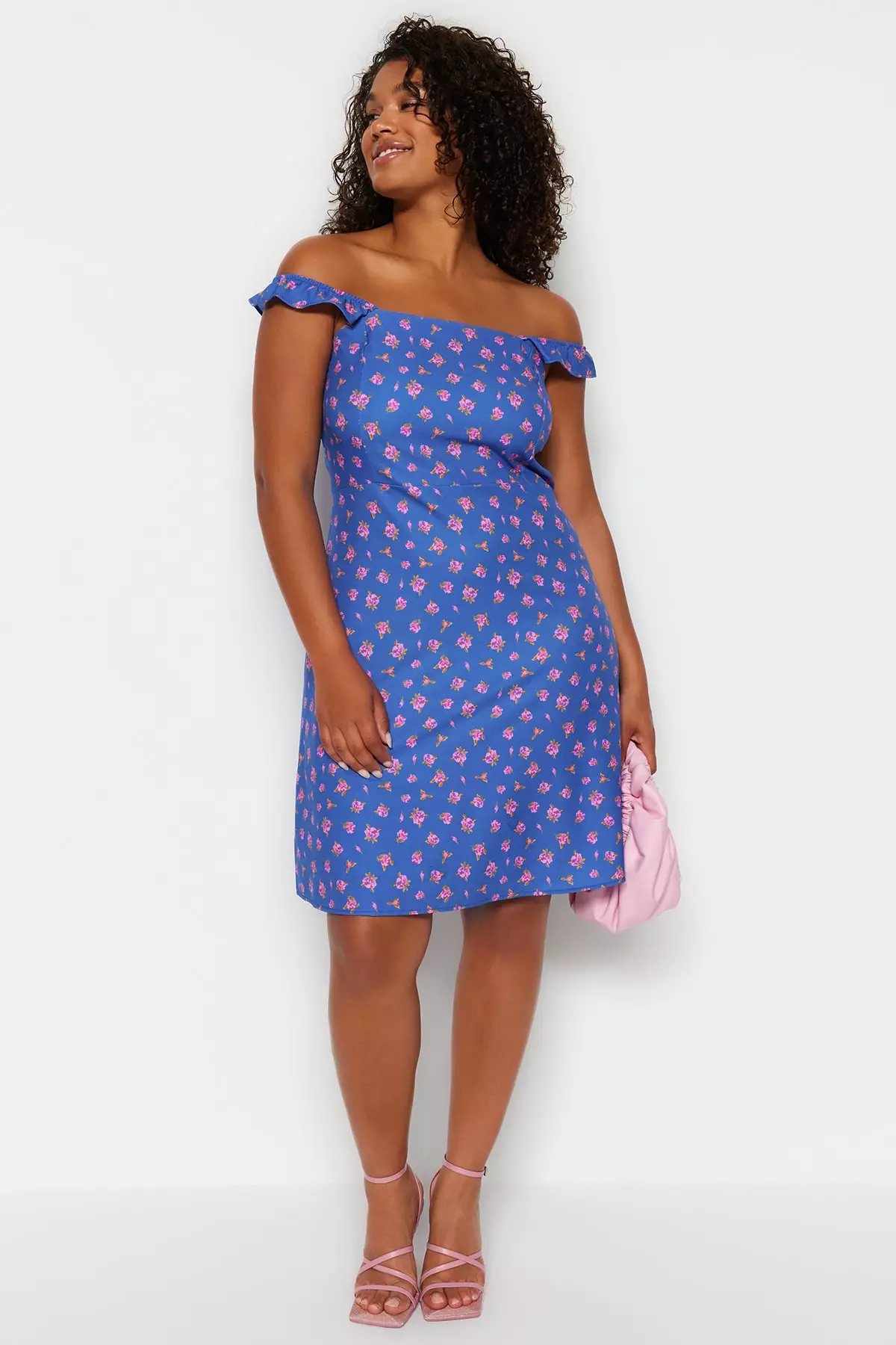 Plus Size Floral Pattern Mini Dress