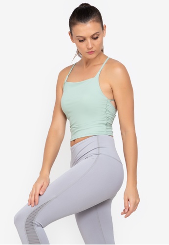 ZALORA ACTIVE green Ruched Cross Back Tank Top 7E289AAAF98BB3GS_1