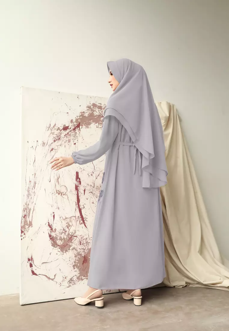 Elwisa Dress | Gamis Khimar Brukat | Long Dress - Silver Grey