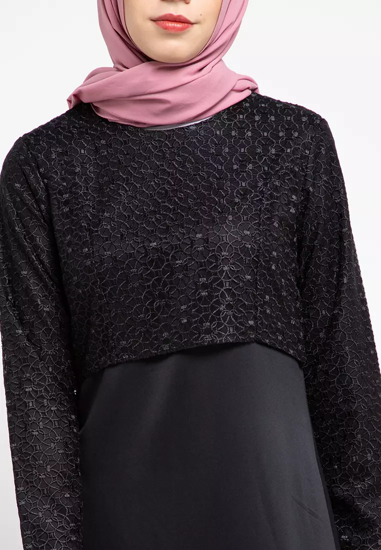 Emma Maxi Dress In Black With Lace