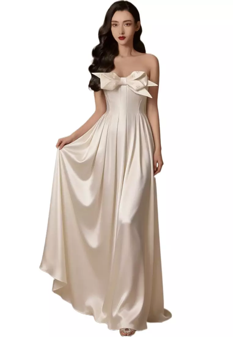 立體蝴蝶結抹胸晚禮服中長裙 CA26022425KI