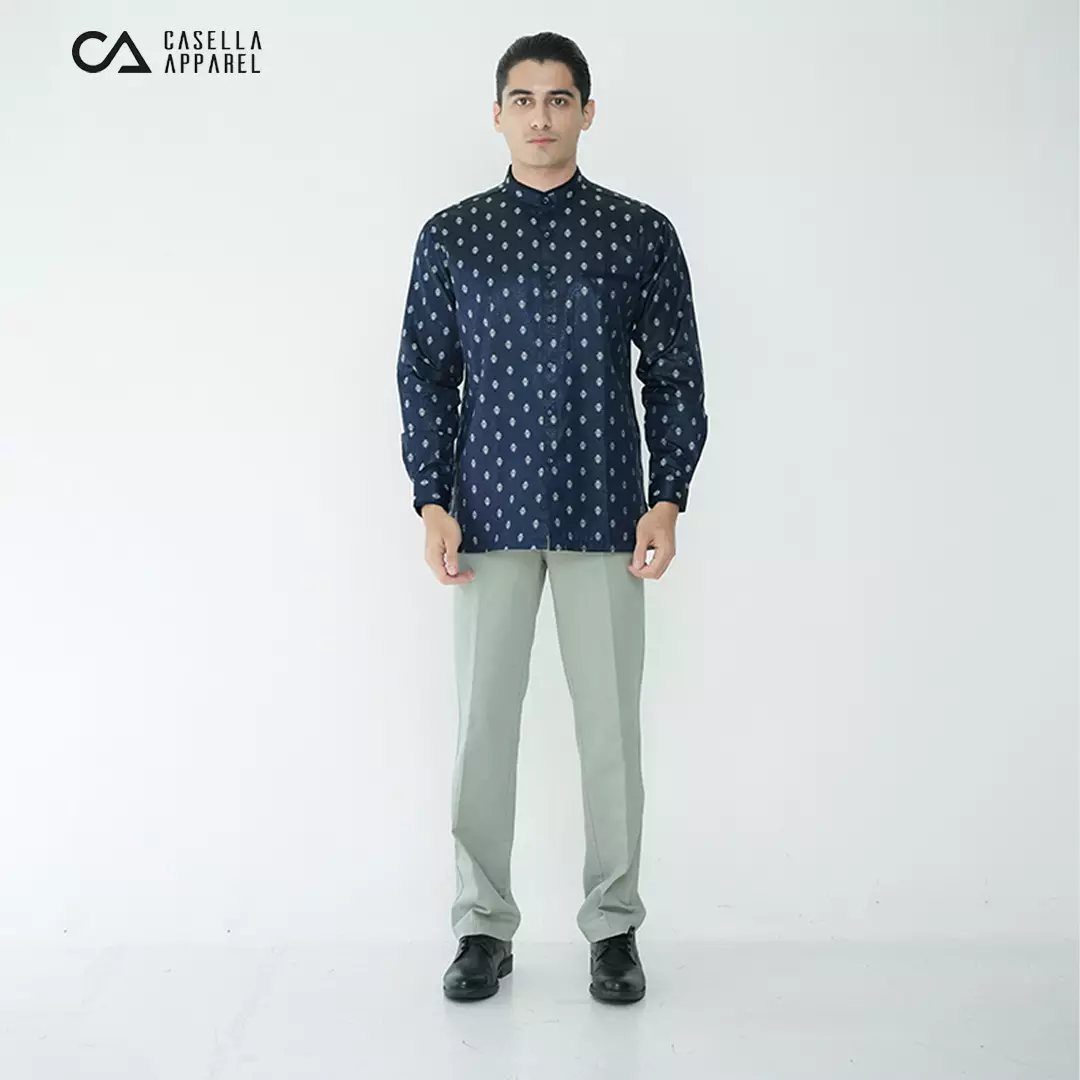 Casella Baju Koko Pria Lengan Panjang | Baju Koko Batik Syam 9983 Navy