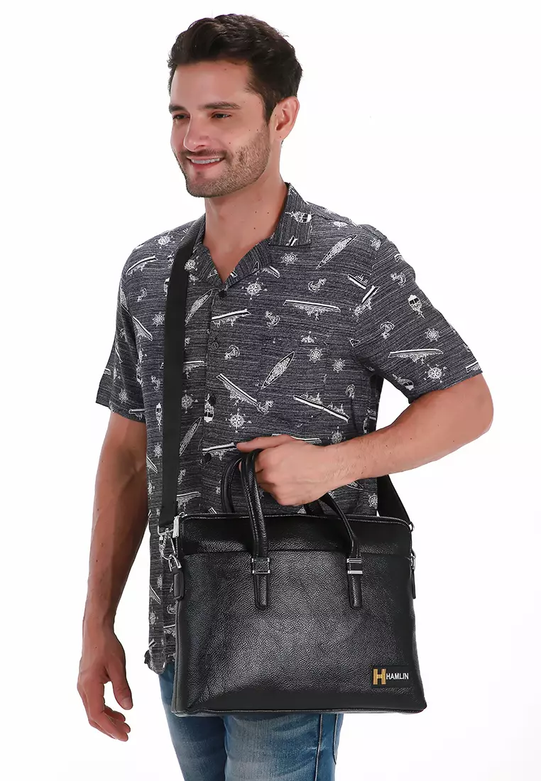 Zevin Tas Selempang Kerja Pria Durabble Zipper Sling Bag Material Kulit Leather ORIGINAL - Black