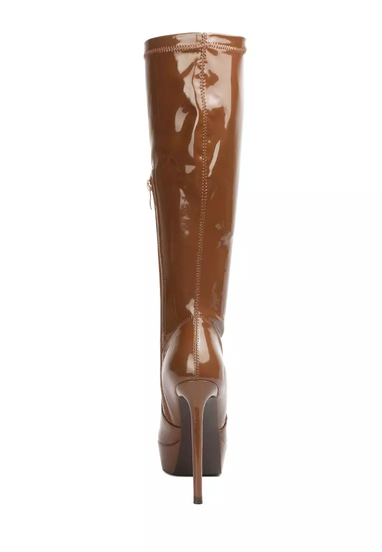 Tan calf sales length heeled boots