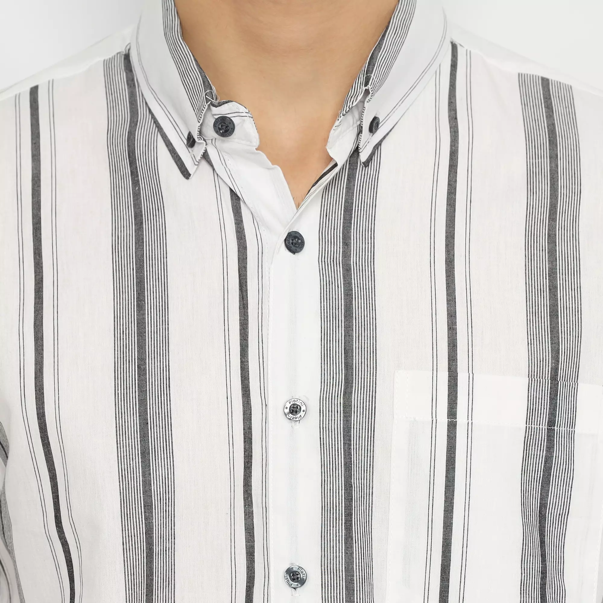 Platini Kemeja Motif Salur Pria Lengan Pendek Katun Abu 73348