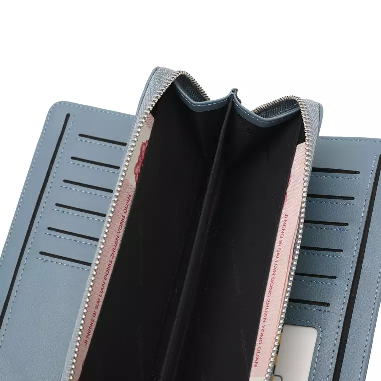 Dompet Panjang Wanita (Women's RFID Magnet Button Bi Fold Leather Long Wallet / Purse)