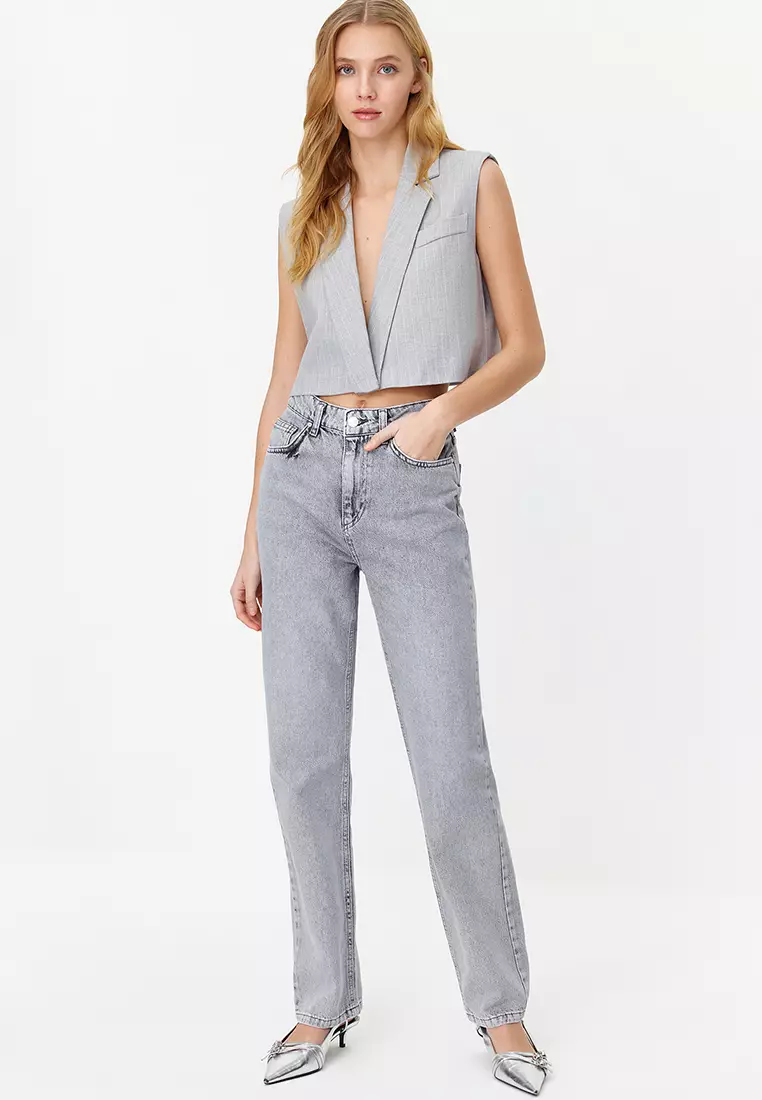 High Waist Long Straight Jeans