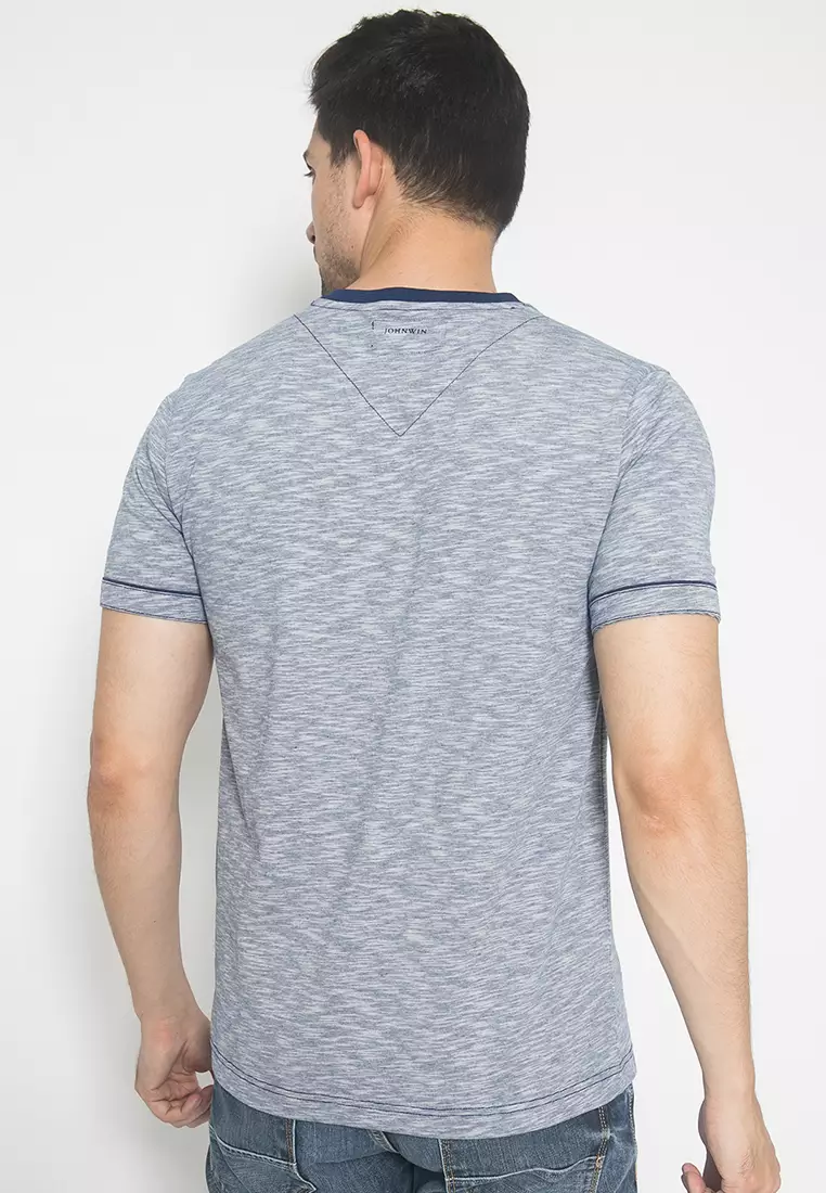Johnwin - Kaos Casual - Kaos Lengan Pendek - Abu / Biru - ATS.621.M407.01.C S/S