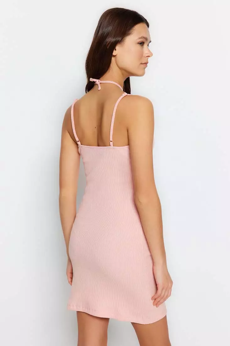 Lace and Tie Detail Ribbed Nightgown