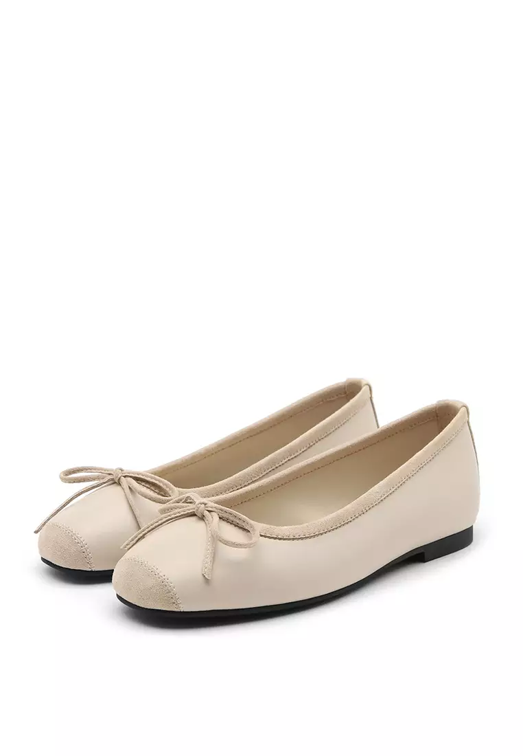 Kate Ribbon Flats (1cm) - Beige
