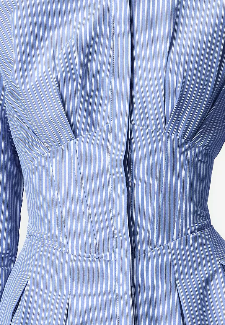 White-Blue Corset Detailed Poplin Woven Wedding/Marriage Elegant Evening Dress Graduation Dress TPRAW25EL00108