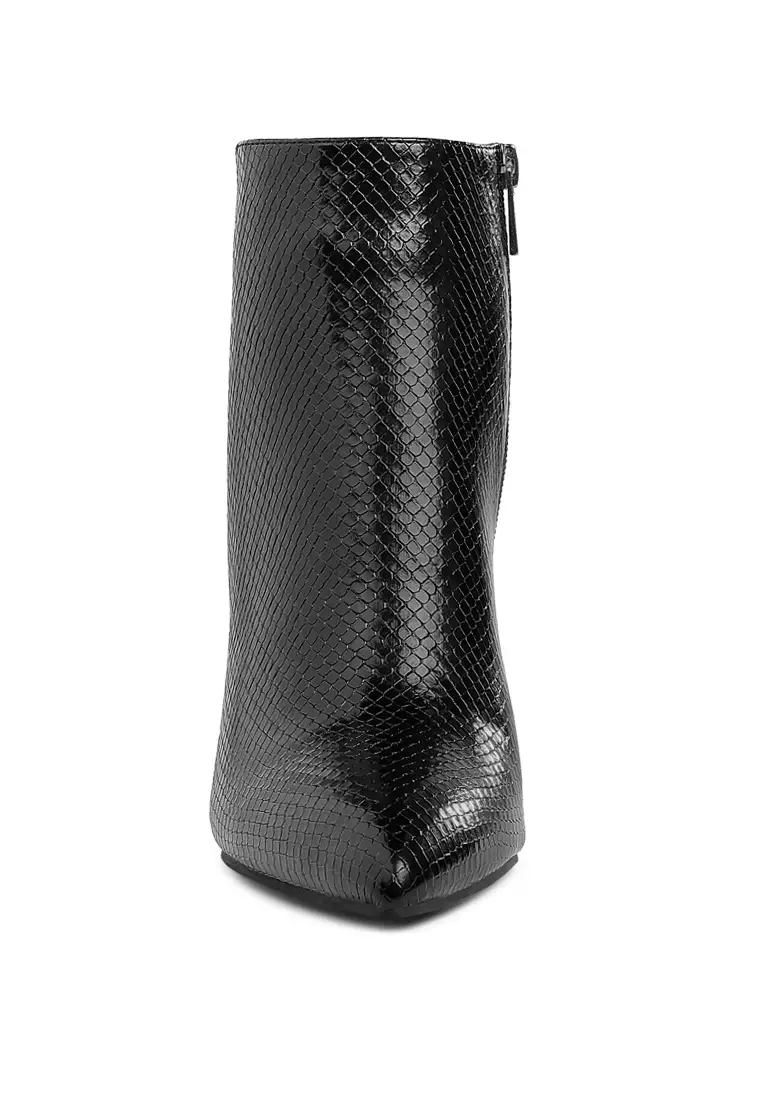 Textured Stiletto Heel Ankle Boots In Black