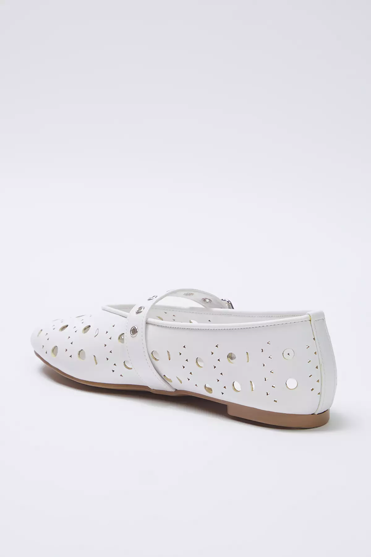 White Laser Cut Mary Jane Women's Ballerina Babet Takss25Be00037