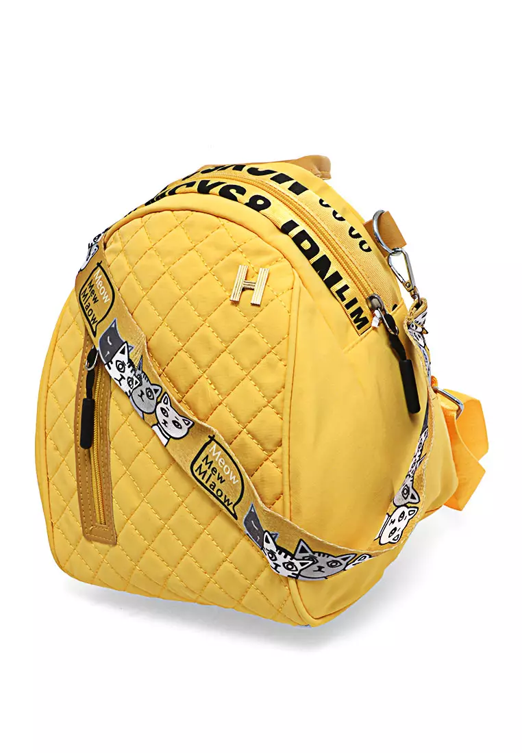 Cellyn Tas Ransel Mini Wanita Strap Desain Font Material Leather ORIGINAL - Yellow