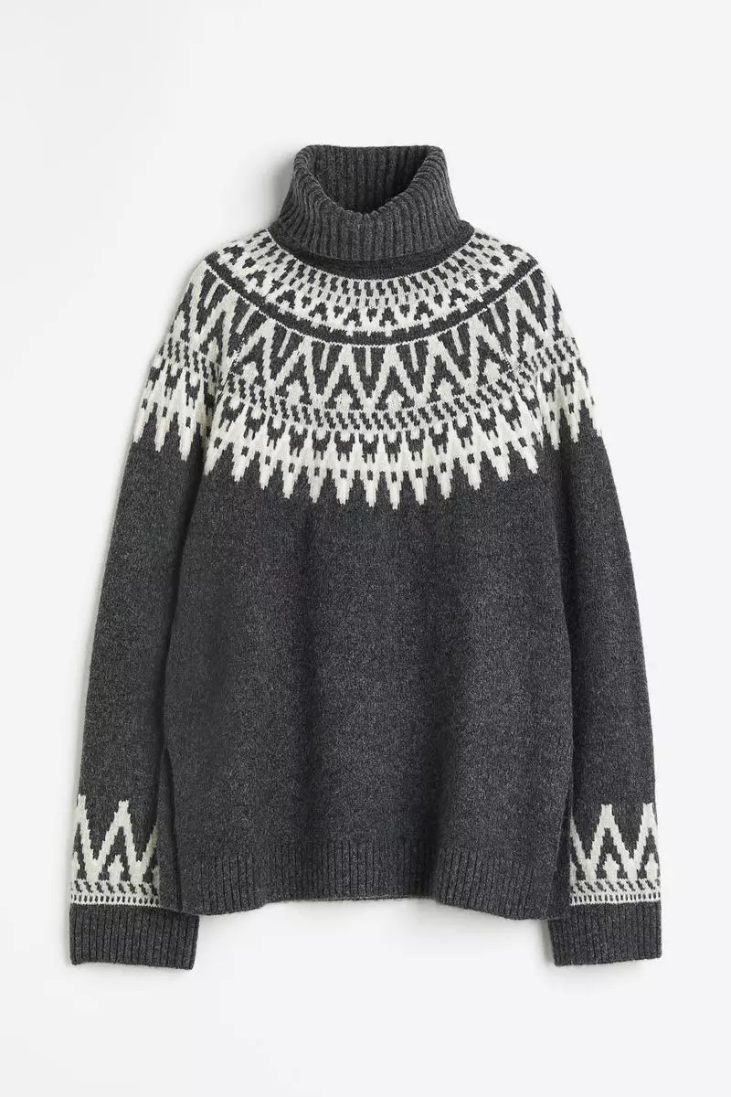 Jacquard-knit polo-neck jumper