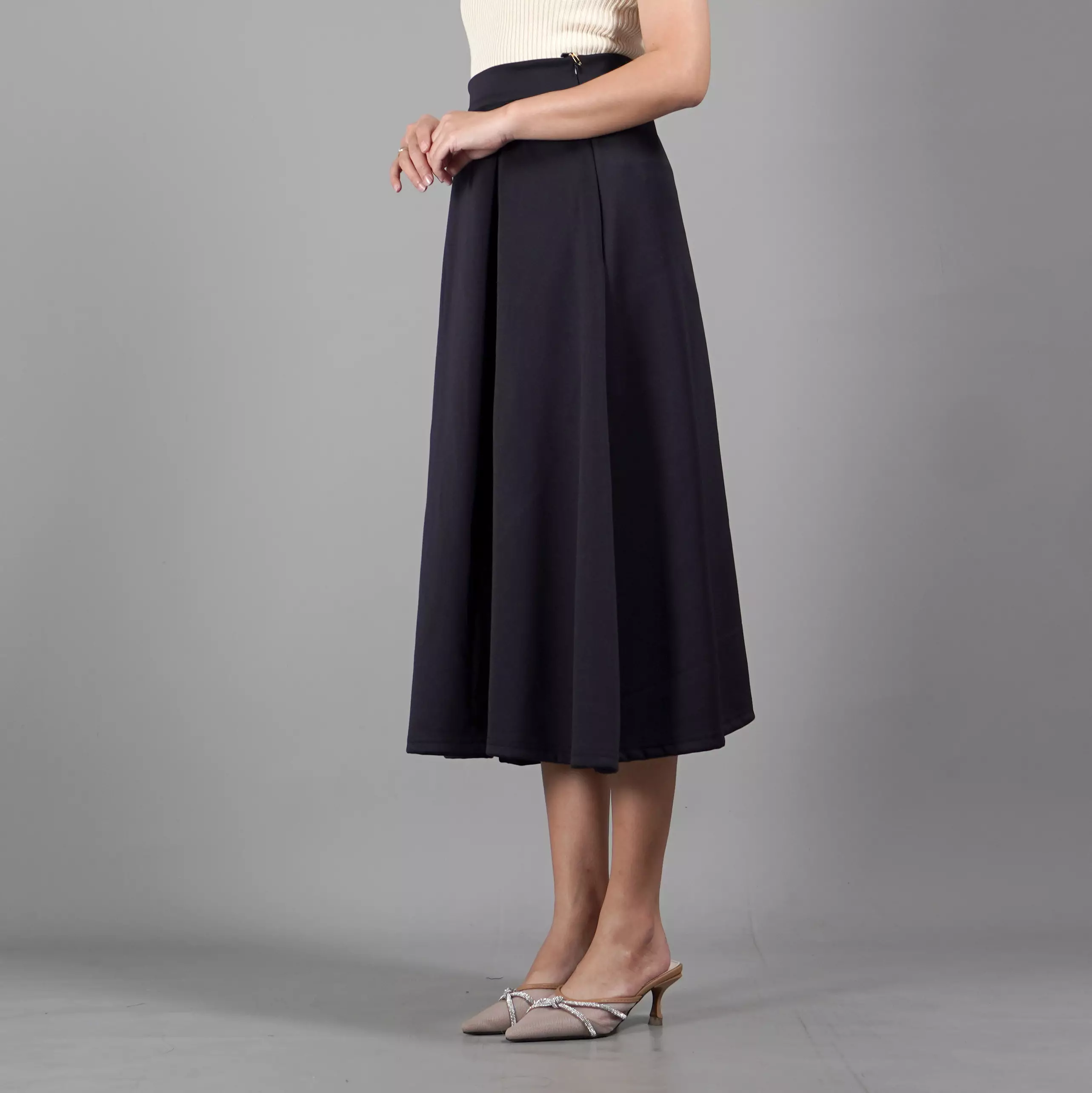  REBECA Rok Hitam Panjang Polos Rok A Line Korean Style Skirt - HITAM