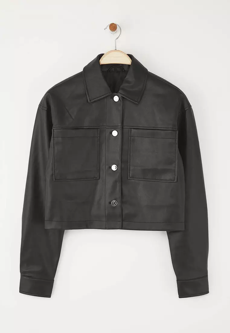 Faux Leather Crop Jacket