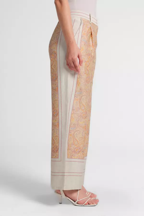 MINIMAL - Helene - Celana Lurus Katun Motif Paisley - Beige