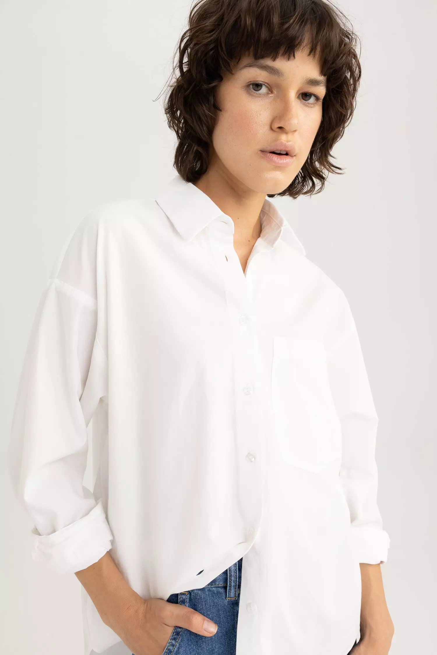 Buy DeFacto Oversize Fit Poplin Long Sleeve Cotton Shirt 2024 Online ...