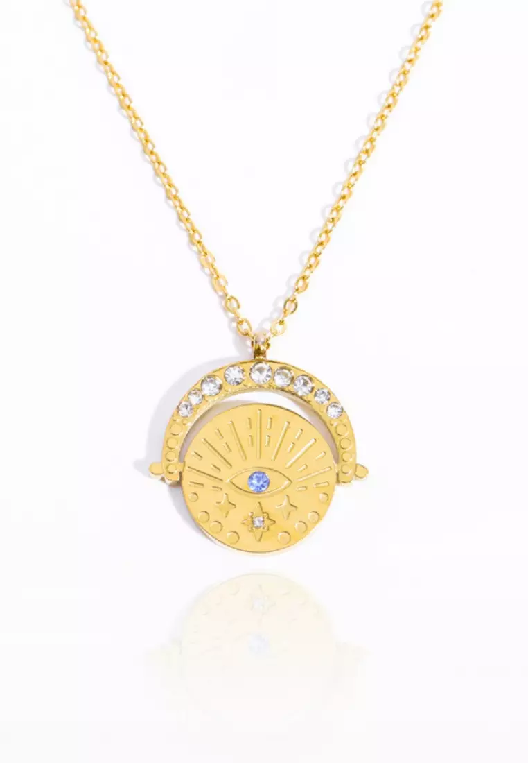 Angelica 3rd Eyes with Cubic Zirconia Pendant Chain Necklace in Gold