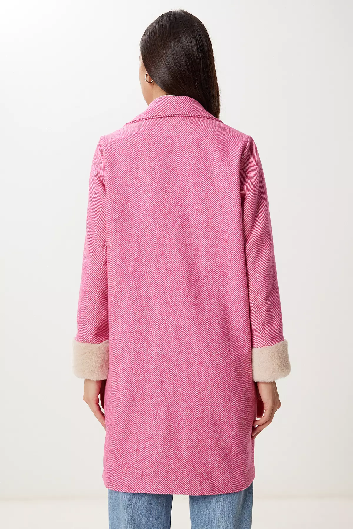 Women's Green Double Breasted Collar Fur Cashmere Coat Dd01367