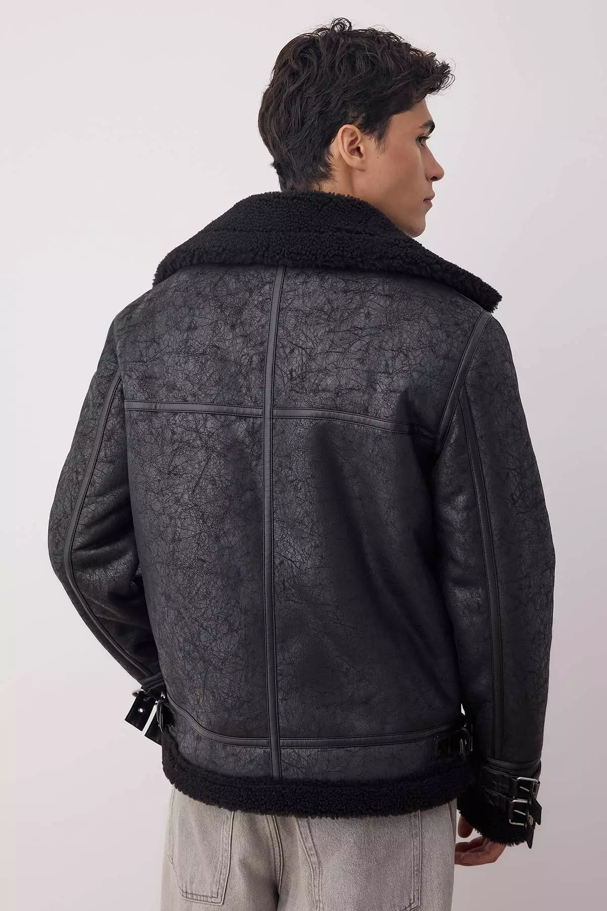 Men'S Black Regular Fit Winter Coat With Fur Lining Tmnaw25Mo00013
