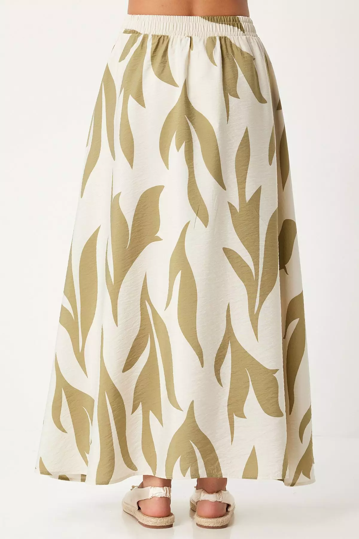 Beige Patterned Regular Basic Elastic Waist Skirt