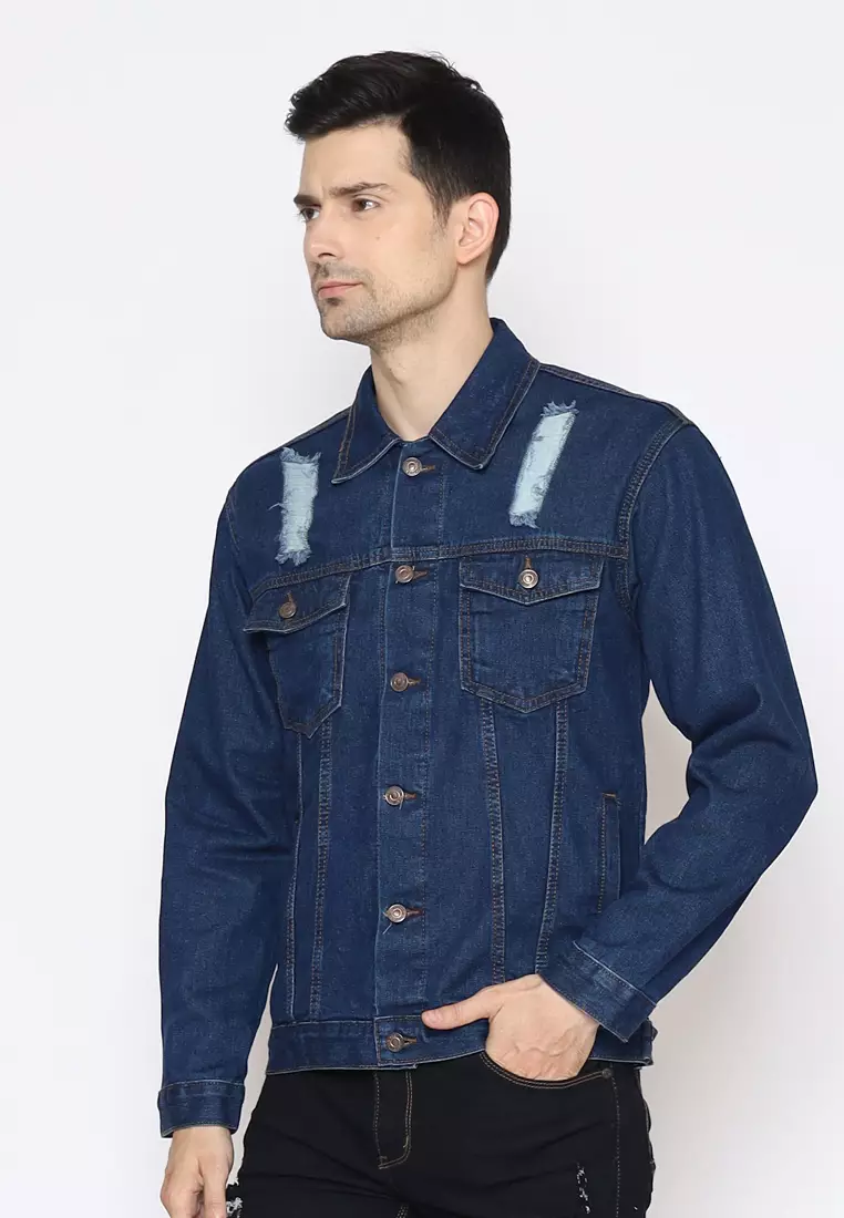 Jaket Ripped Denim Pria Topaz Dark Blue 192102N