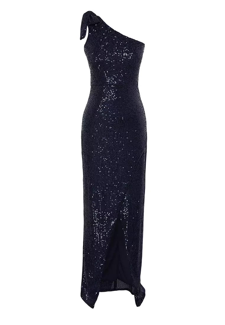 Single Sleeve Sequin Long Elegant Evening Dress