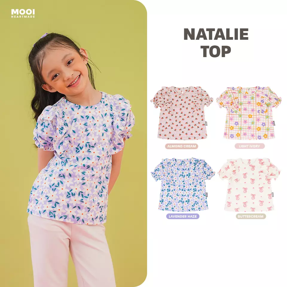 Mooi Atasan Anak Perempuan Natalie Top - Almond Cream