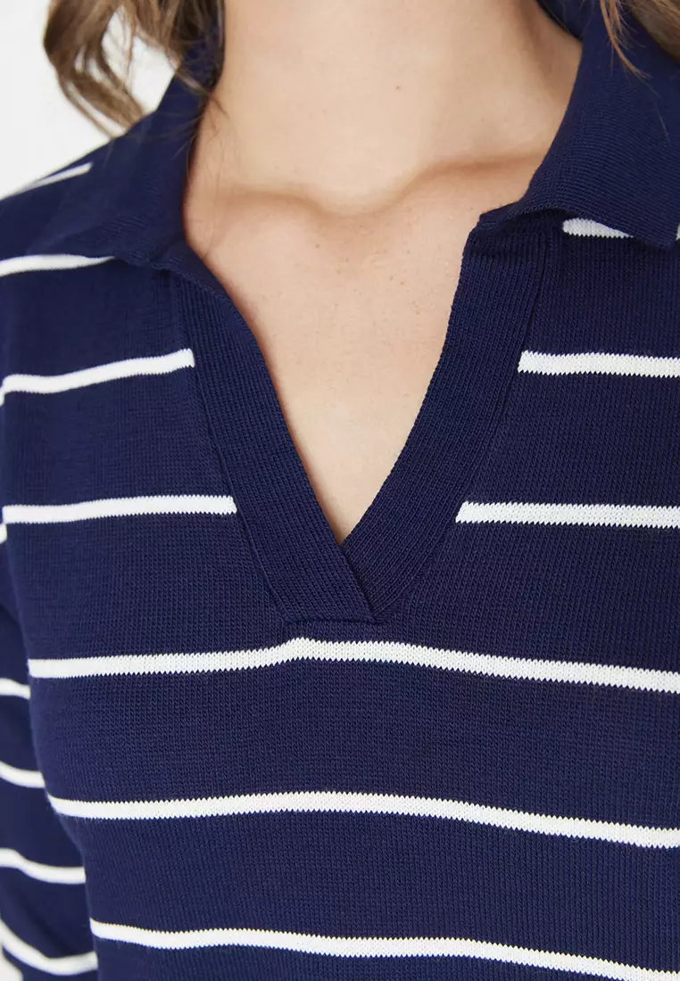 Stripe Collared Knitwear Sweater