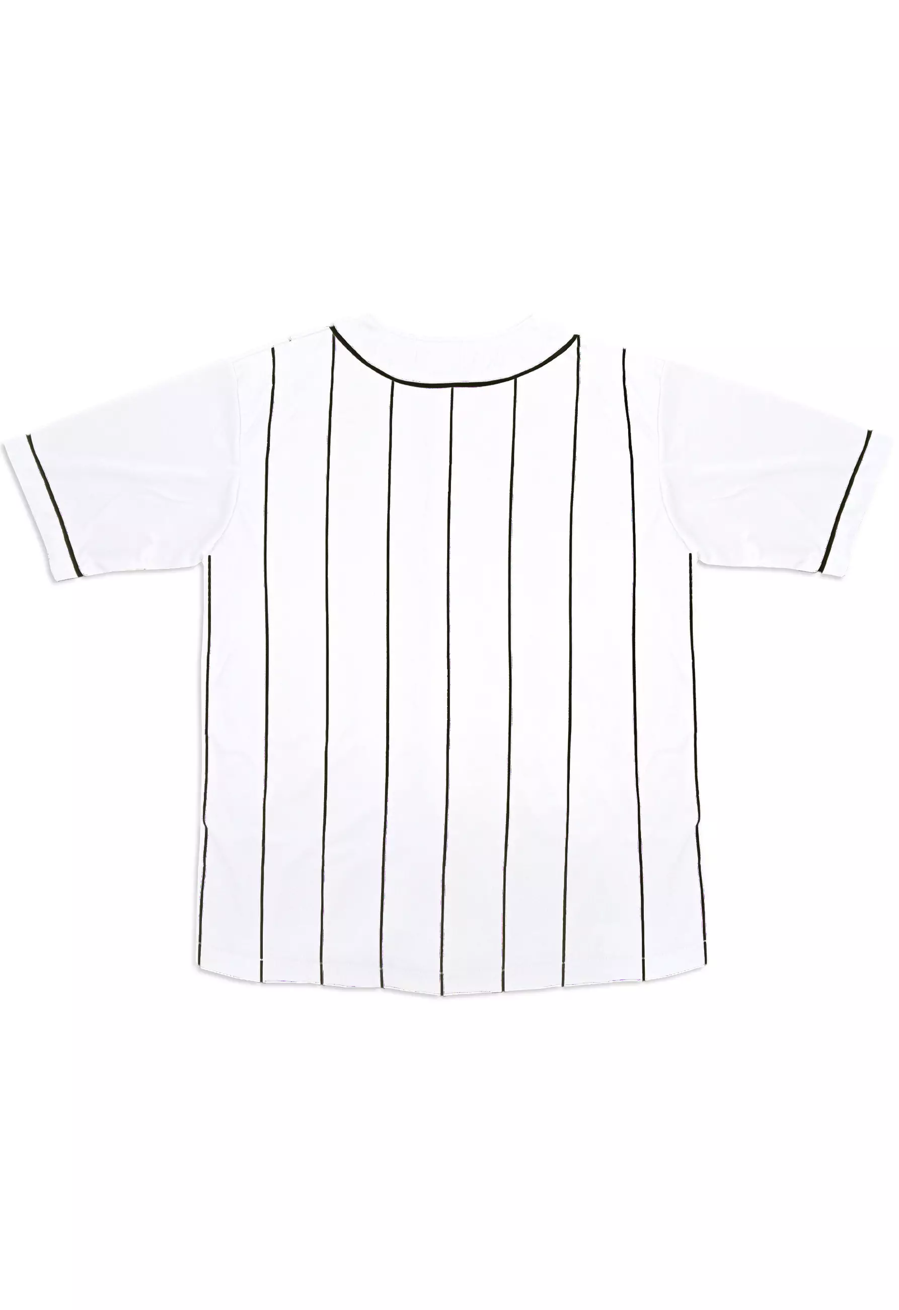 MTS92 Kemeja Baseball Oversize Jersey Garis Hitam "Osaka" Putih