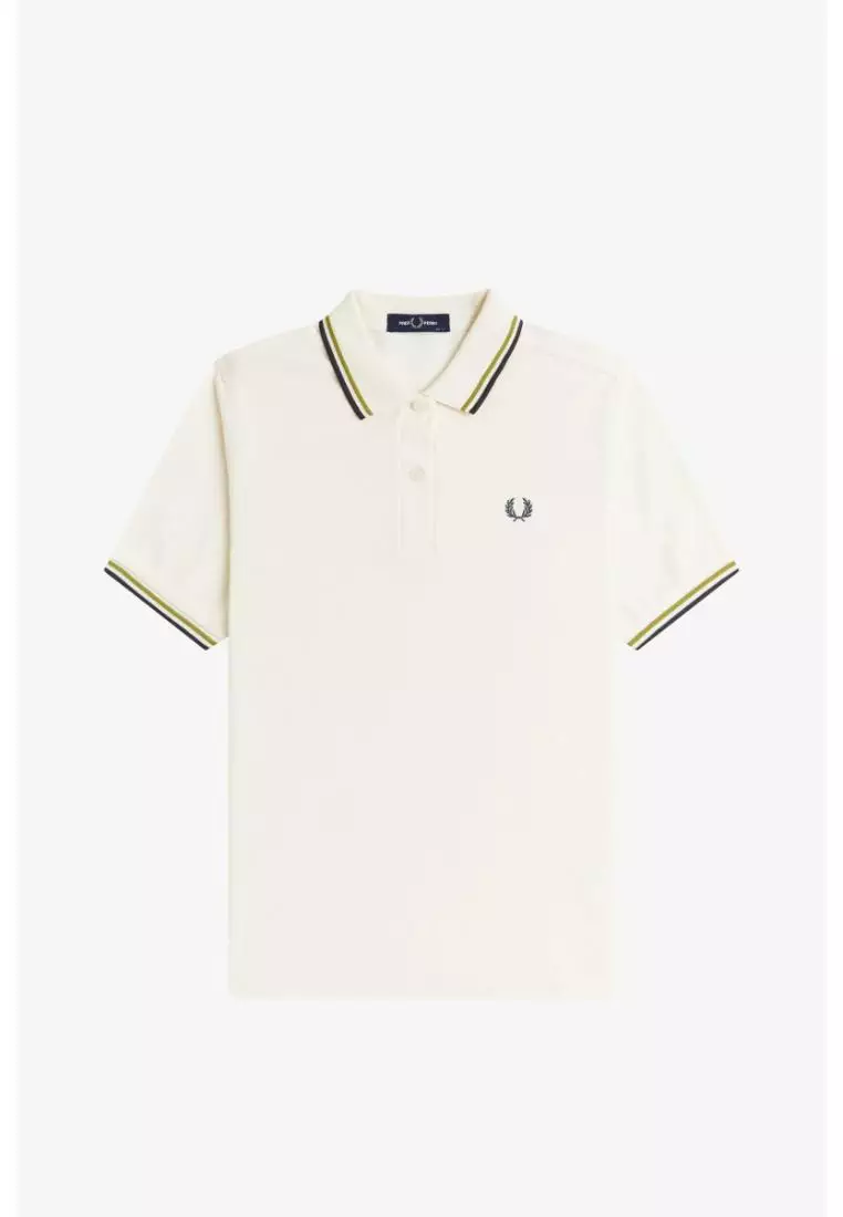 Fred Perry G3600 Twin Tipped Fred Perry Shirt (Ecru / Tennis Ball Yellow / Anchor Grey)