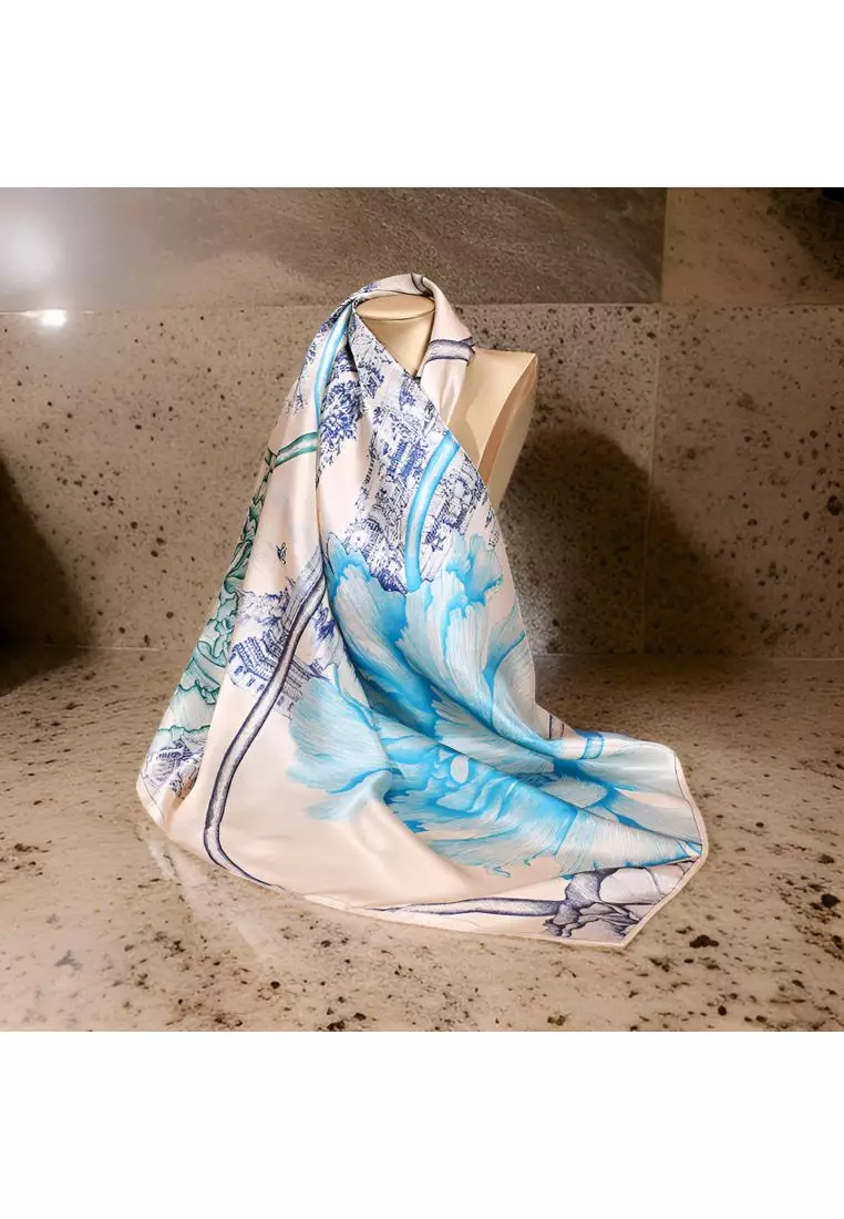 Luxury Silk Ladies' Large Scarf, Sun-Proof Crepe Satin, Premium Souvenir.