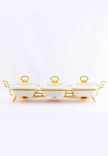 QUEENS Queens 3L (Set of 3) Premium Porcelain Chafing Dish with Metal Rack 577D1HL19F3771GS_1