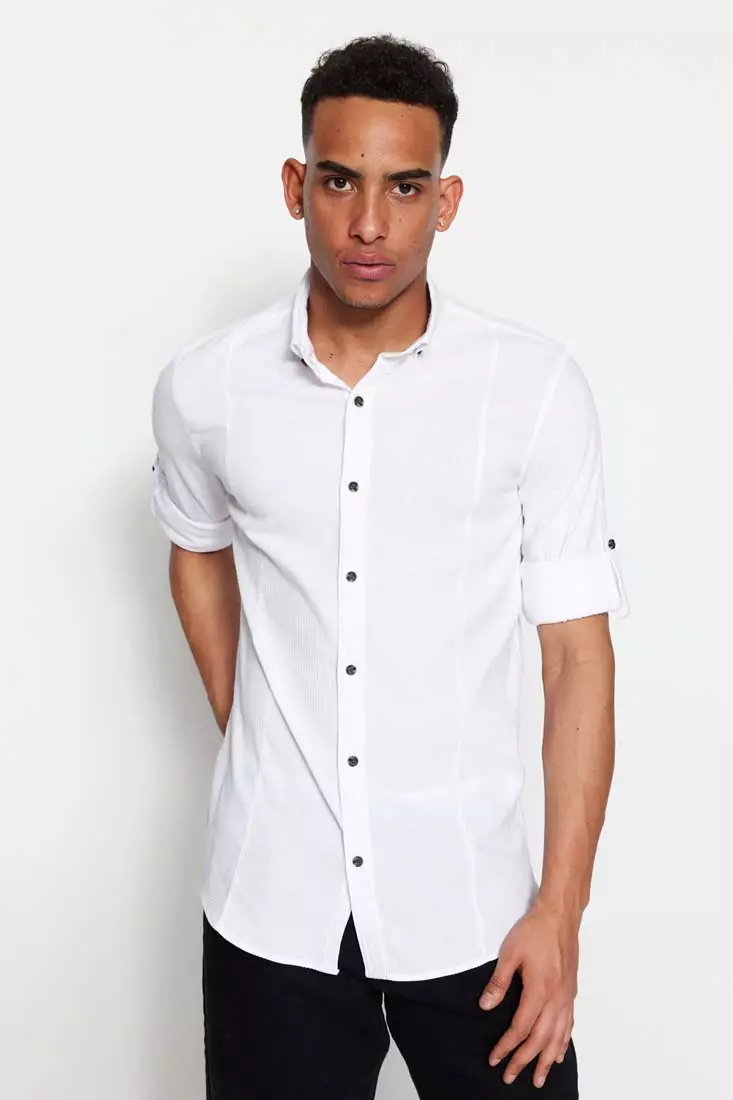 Trendyol White Men s Super Slim Fit Textured Easy to Iron Shirt