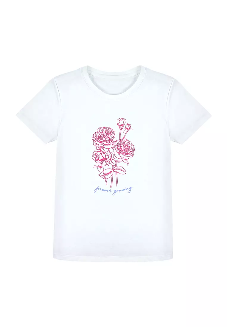 Ladies White Graphic T-shirt "forever growing"