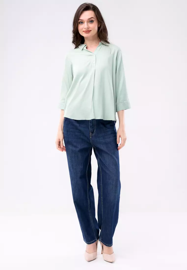 Plain Single Bold Twill 3/4 Blouse