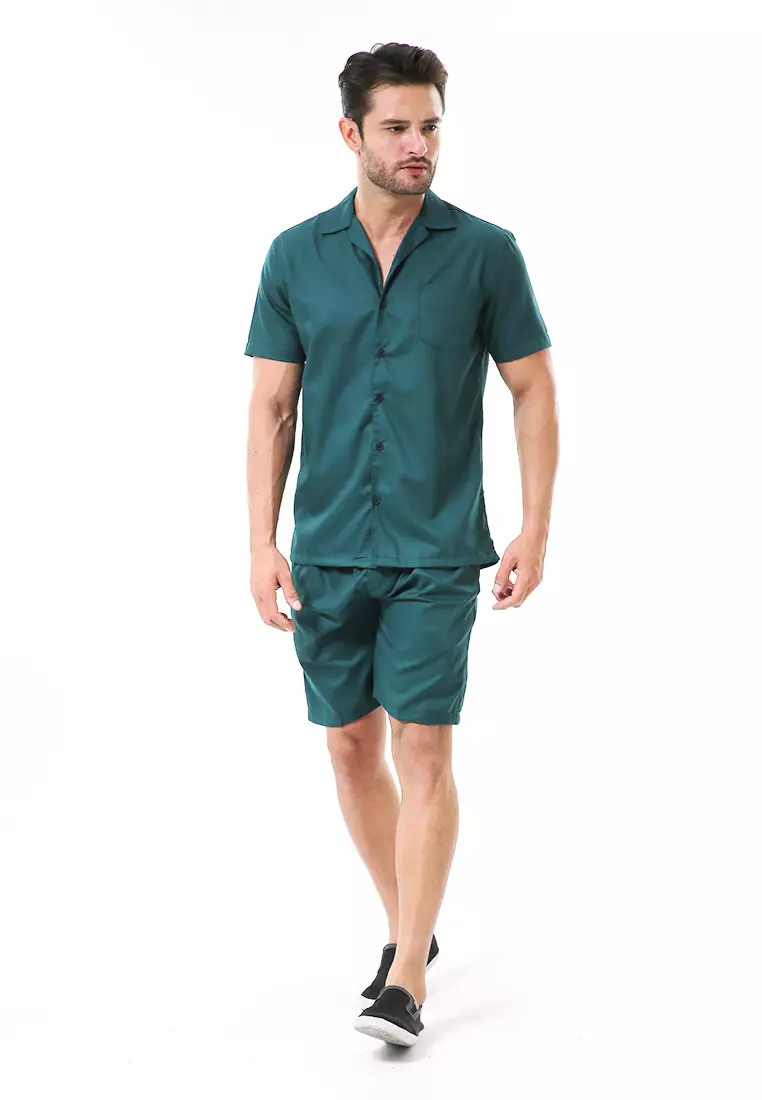 Deon Piyama Pria Plain Motive Kemeja One Set Lengan Pendek Material Cotton ORIGINAL - Green