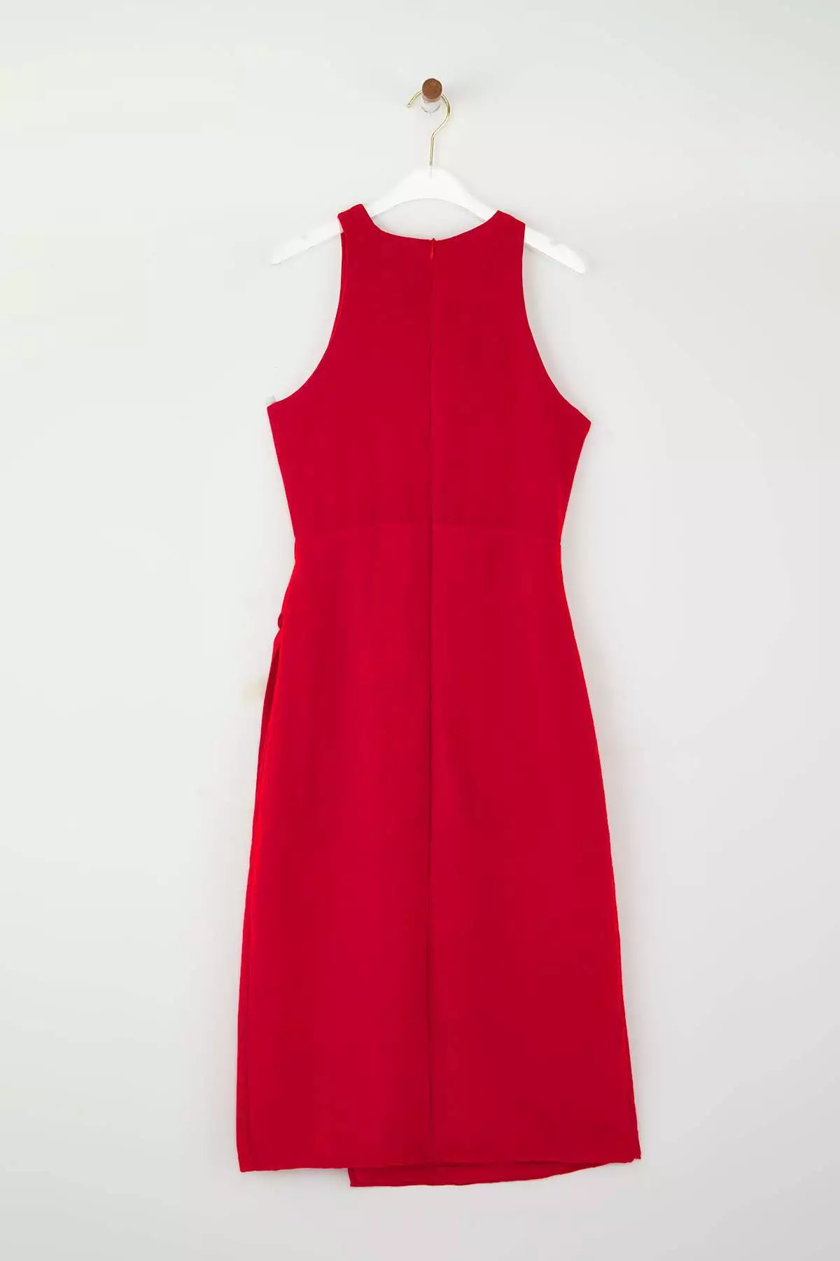Red Straight Tie Detail Midi Dress