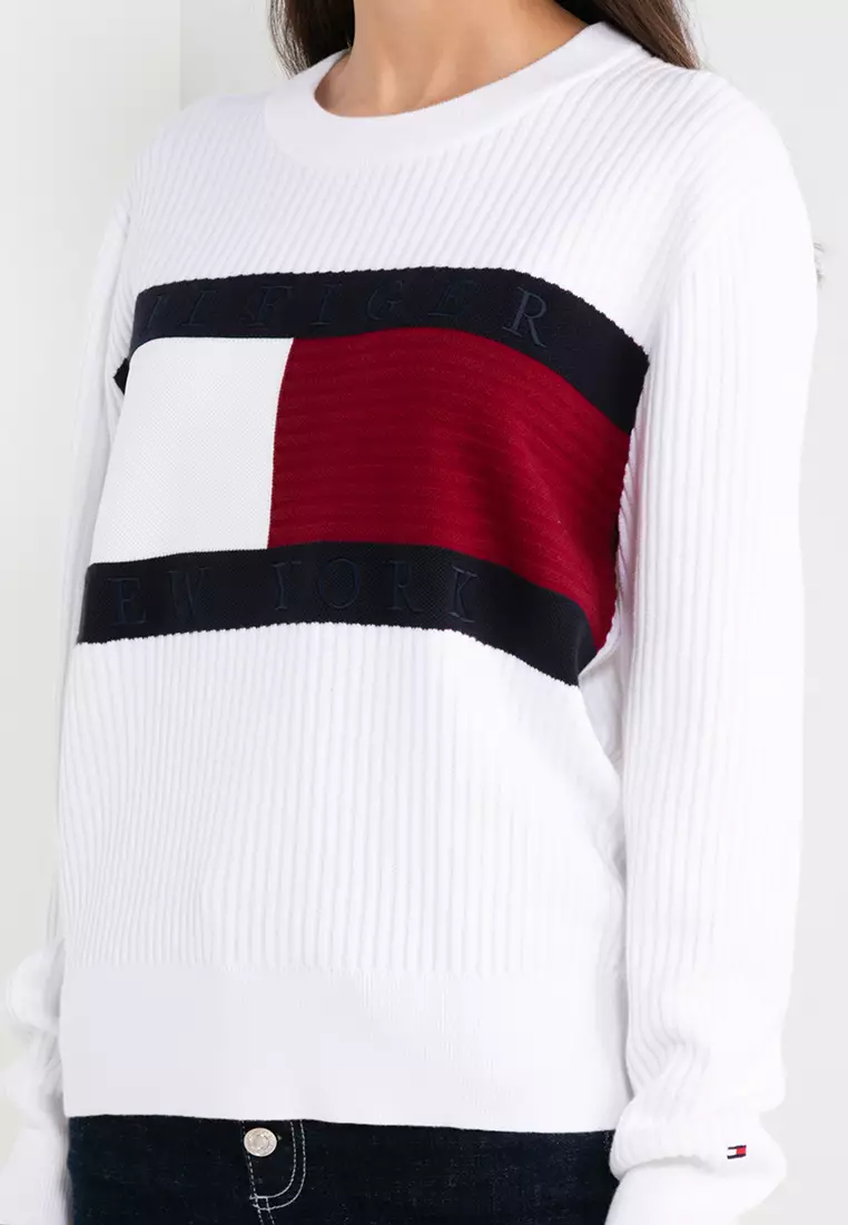 White cotton clearance crew neck sweater