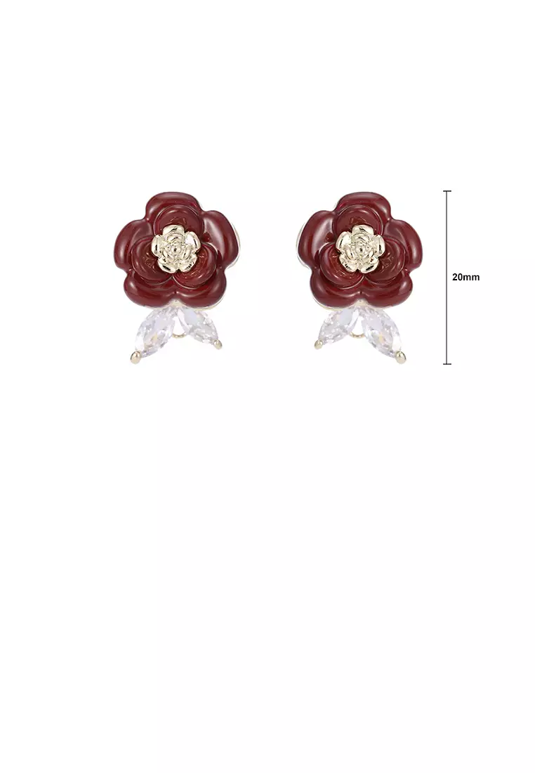 Buy Mooclife Fashion and Elegant Plated Gold Enamel Red Flower